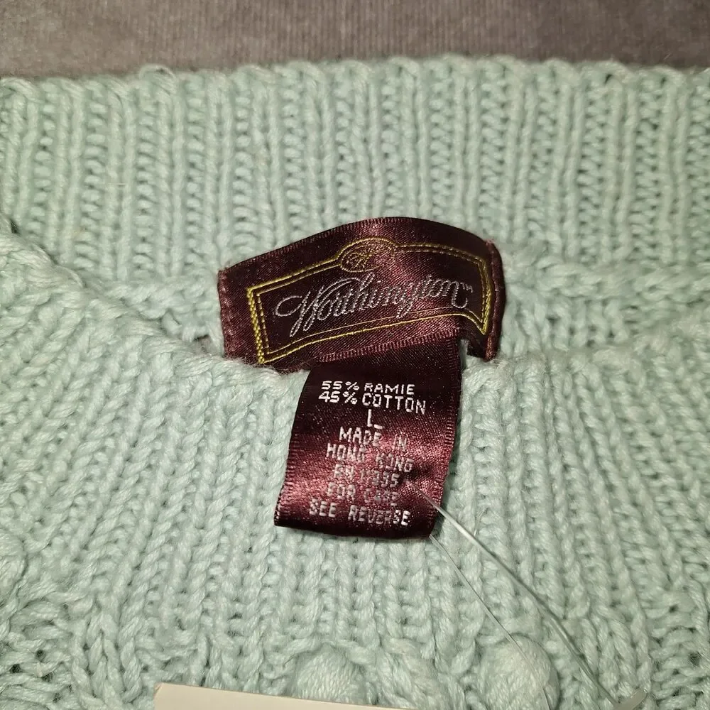Vintage Worthington Large Blue Sweater Chunky Knit Cottagecore Shoulder Pads